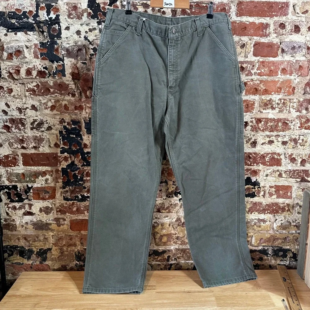 Carhartt B11 MOS Green Washed Duck Canvas Carpenter Workwear Pants Mens 36x32